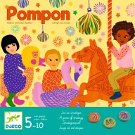 Djeco Körhintázó Pompom társasjáték illusztrált sárga doboza