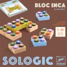 Djeco Bloc Inca logikai játék fa építőelemei és színes szimbólumai közeli képen