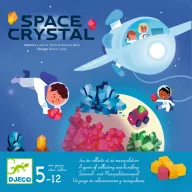 Djeco Kristályszállító Space Crystal társasjáték doboza űrhajósokkal és színes kristályokkal