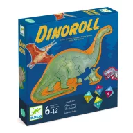 Djeco Dinoroll dínós társasjáték kék doboza zöld diplodocus kirakóval és színes betűs kockákkal