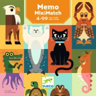 Djeco Memo Mix and match párkereső társasjáték doboza állatfigurás illusztrációkkal