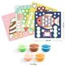 Djeco agyagszínező szett tartalma 4 darab 20x20 cm tábla és 5 tégely gyurma