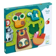Djeco Oski fa formaillesztő és bébi puzzle doboza színes állatfigurákkal