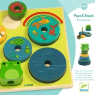 Djeco Puzz and Stack Rainbow szivárványos formaillesztő és toronyépítő játék