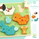 Djeco Puzz & Play Friends formaillesztő és toronyépítő állatos figurákkal
