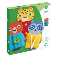 Djeco Gimbelem-gombolom Ziptou ügyesítő játék doboza három kedves állatfigurával