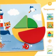 Djeco Kikötő Tangramini fa képkirakó színes elemekkel