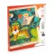 Djeco Puzzlo Jungle 12+3 darabos fa dzsungel puzzle színes doboza és a kész kirakó