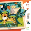 Közeli kép a Djeco Puzzlo Jungle fa kirakóról a beilleszthető állatfigurákkal