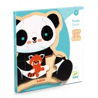 Djeco Puzzlo Panda 9 darabos fa puzzle doboza és a keretes kirakó