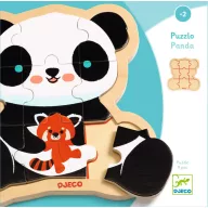 Djeco Puzzlo Panda 9 darabos fa puzzle doboza és a keretes kirakó