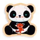 Összerakott Djeco Puzzlo Panda 9 darabos fa puzzle a formára vágott alapban