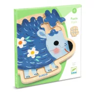 Djeco Puzzlo Kipic 9 darabos fa puzzle zöld színű doboza kék süni mintával