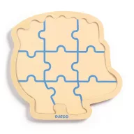 Djeco Puzzlo Kipic 9 darabos fa puzzle zöld színű doboza kék süni mintával