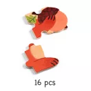 Djeco Puzzlo Nut 16 darabos mókusos keretes fa puzzle doboza és egy kiálló darabja