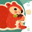 Djeco Puzzlo Nut 16 darabos mókusos keretes fa puzzle doboza és egy kiálló darabja