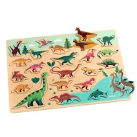 Djeco Puzzlo Dino színes dínós fa formaillesztő játék gyermekeknek