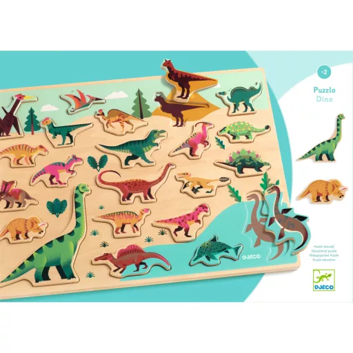 Djeco Formaillesztő, formaberakó - Színes dínók - Puzzlo Dino