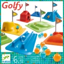 Djeco Golfy minigolf ügyességi játék dobozban és kirakott pályaelemekkel