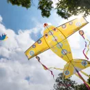 Djeco Maxi Plane óriás repülő sárkány színes illusztrációval a szabadban