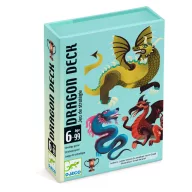Djeco Sárkányharc Dragon deck stratégiai kártyajáték doboza színes sárkányokkal