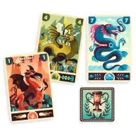 Djeco Sárkányharc Dragon deck stratégiai kártyajáték doboza színes sárkányokkal