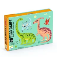 Djeco Dino Draft dínós stratégiai kártyajáték mágneses doboza zöld brontoszaurusz és pink dínó mintával