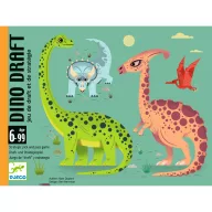 Djeco Dino Draft dínós stratégiai kártyajáték mágneses doboza zöld brontoszaurusz és pink dínó mintával