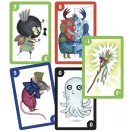 Djeco Spooky Boo! kártyajáték illusztrált lapjai számokkal, szörnyekkel és varázspálcával