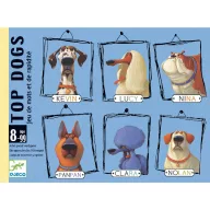 Djeco Top Dogs Nagykutyák kártyajáték kék doboza hat különböző kutyafajta portréjával és nevével