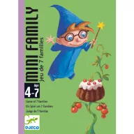 Djeco Mini Family kártyajáték zöld színű doboza kék ruhás varázsló fiú ábrájával
