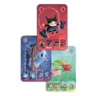 Djeco Mini Family kártyajáték zöld színű doboza kék ruhás varázsló fiú ábrájával