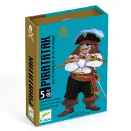 Djeco Piratatak kalózos kártyajáték doboza kék háttérrel és kalóz figurával