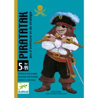 Djeco Piratatak kalózos kártyajáték doboza kék háttérrel és kalóz figurával