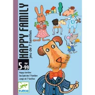 Djeco Happy Family Boldog család kártyajáték kék színű doboza vidám állatfigurákkal