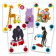 Djeco Gorilla kártyajáték lila színű, állatfigurás doboza