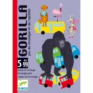Djeco Gorilla kártyajáték dobozának előlapja gorillával és színes buszokkal