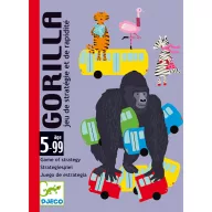 Djeco Gorilla kártyajáték lila színű, állatfigurás doboza