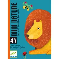Djeco Mini Nature kártyajáték doboza narancssárga oroszlán és színes pillangó illusztrációval