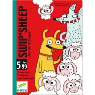 Djeco BirkaBuga Swip'Sheep kártyajáték piros doboza vidám kutya, farkas és bárány illusztrációkkal
