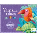 Djeco Yams Junior Yahtzee társasjáték dobozának elölnézete színes állatfigurákkal