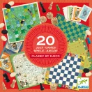 Djeco Classic Box táblajátékok és fa bábuk illusztrációja a doboz fedelén