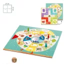 Djeco Ludo and Co. Junior összeilleszthető kétoldalas játéktábla fa bábukkal és dobókockával