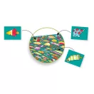 Djeco Fishy-Fish böngésző társasjáték díszdoboza sárga szalaggal és halacskás mintával