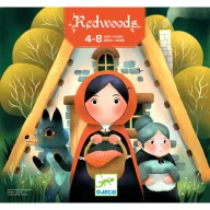 Djeco Redwoods Piroska és a farkas társasjáték doboza Piroska, a nagymama és a farkas illusztrációjával