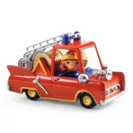 Djeco Crazy Motors Tűz Vitéz játékautó piros színben, egyedi stílusú tűzoltóautó