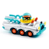 Djeco Crazy Motors Göröngyölő Roli játékautó oldalnézetben, színes és egyedi dizájnnal