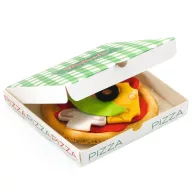 Djeco Robertó pizzázója szerepjáték dobozban, színes pizza feltétekkel