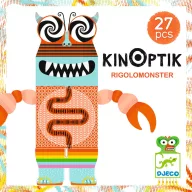 Djeco Kinoptik RigoloMonster 27 darabos optikai mágneses puzzle doboza és főkép illusztrációja