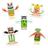 Djeco Kinoptik RigoloMonster 27 darabos optikai mágneses puzzle doboza és főkép illusztrációja